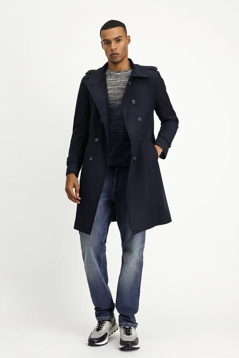 Koyu Lacivert Kruvaze Pardösü & Trençkot