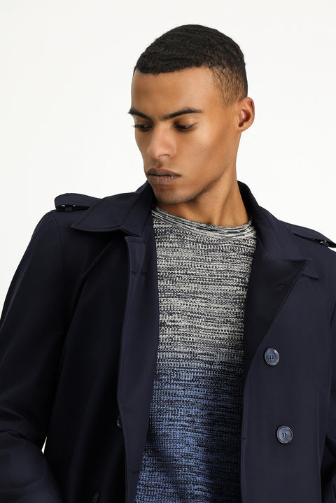 Koyu Lacivert Kruvaze Pardösü & Trençkot