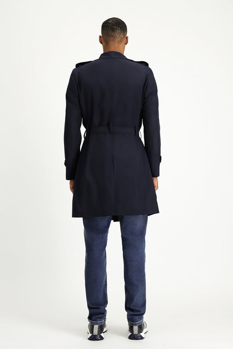 Koyu Lacivert Kruvaze Pardösü & Trençkot