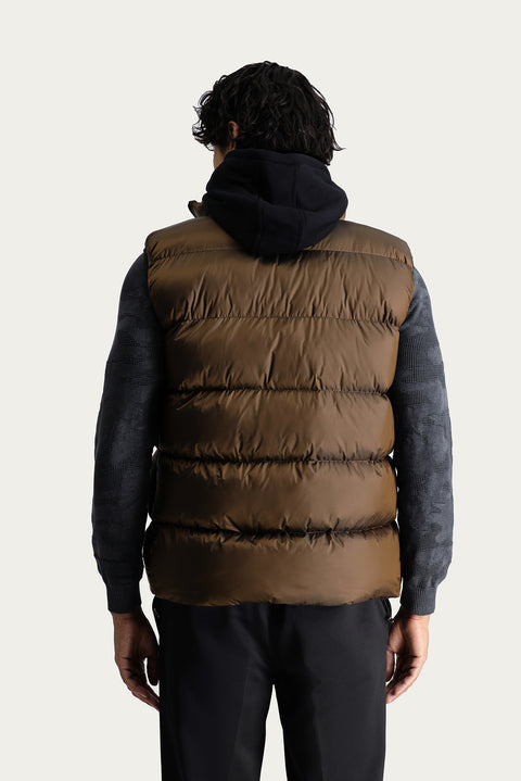 Medium Khaki Slim Fit Narrow Cut Hooded Puffer Vest