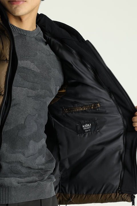 Medium Khaki Slim Fit Narrow Cut Hooded Puffer Vest