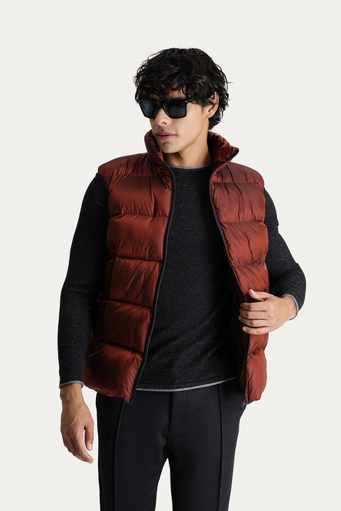 Kiremit Slim Fit Dar Kesim Kapüşonlu Şişme Yelek