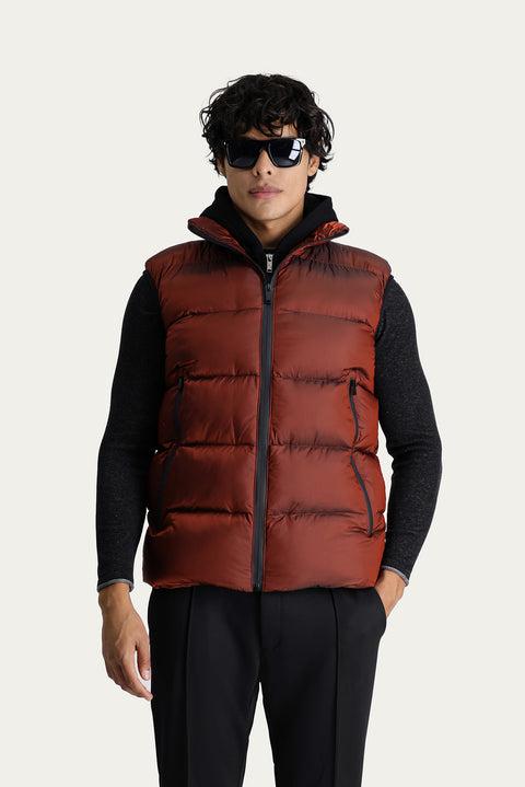 Kiremit Slim Fit Dar Kesim Kapüşonlu Şişme Yelek