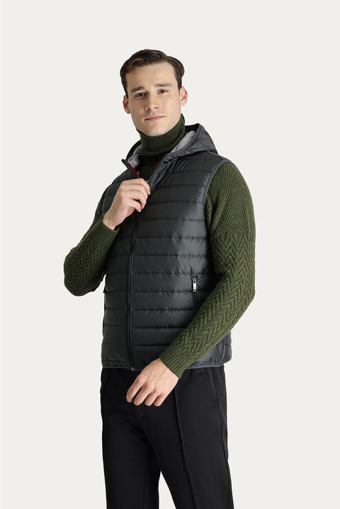 Koyu Füme Kapüşonlu Kapitone Spor Yelek