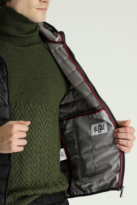 Koyu Füme Kapüşonlu Kapitone Spor Yelek