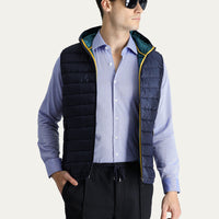 Koyu Lacivert Kapüşonlu Kapitone Spor Yelek