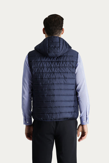 Koyu Lacivert Kapüşonlu Kapitone Spor Yelek