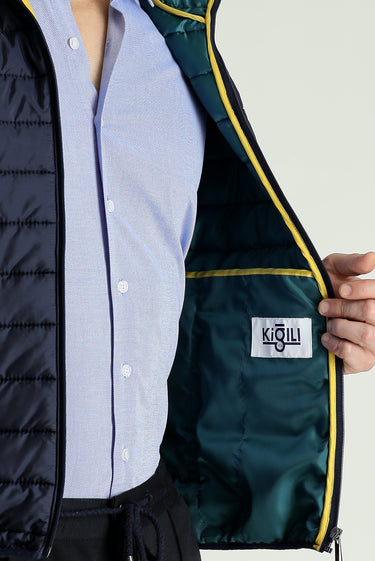 Koyu Lacivert Kapüşonlu Kapitone Spor Yelek