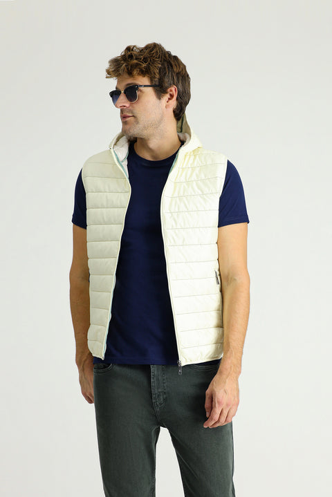 Ekru Kapüşonlu Kapitone Spor Yelek