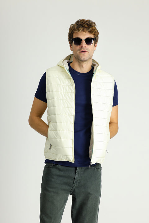 Ekru Kapüşonlu Kapitone Spor Yelek