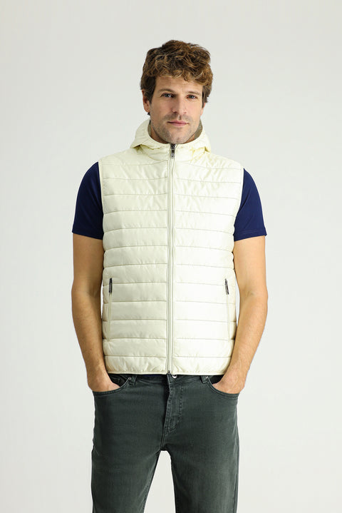 Ekru Kapüşonlu Kapitone Spor Yelek