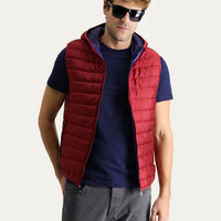 Koyu Kırmızı Kapüşonlu Kapitone Spor Yelek