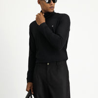 Siyah Balıkçı Yaka Slim Fit Dar Kesim Pamuklu Sweatshirt
