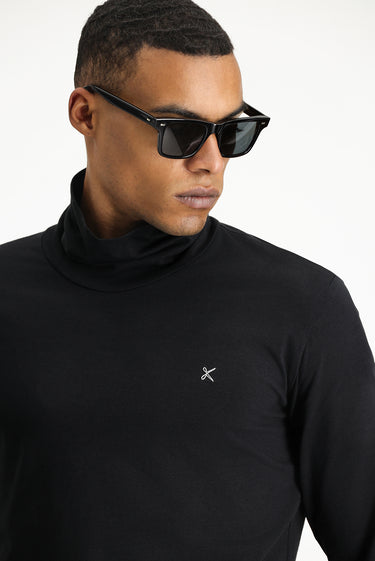Siyah Balıkçı Yaka Slim Fit Dar Kesim Pamuklu Sweatshirt