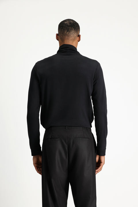 Siyah Balıkçı Yaka Slim Fit Dar Kesim Pamuklu Sweatshirt