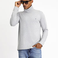 Açık Gri Melanj Balıkçı Yaka Slim Fit Dar Kesim Pamuklu Sweatshirt