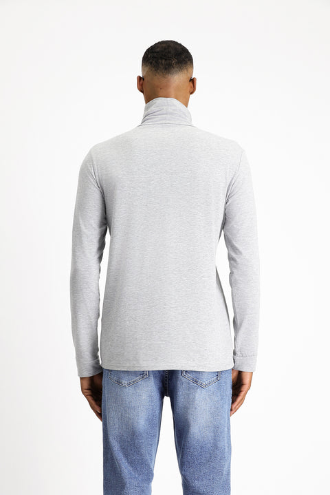 Açık Gri Melanj Balıkçı Yaka Slim Fit Dar Kesim Pamuklu Sweatshirt