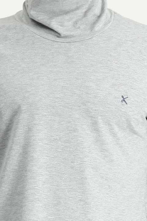 Açık Gri Melanj Balıkçı Yaka Slim Fit Dar Kesim Pamuklu Sweatshirt