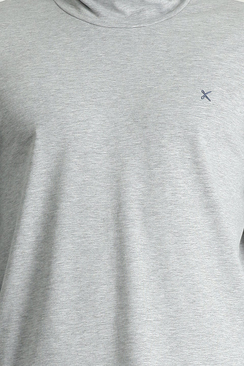 Açık Gri Melanj Balıkçı Yaka Slim Fit Dar Kesim Pamuklu Sweatshirt