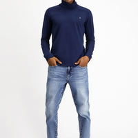 Koyu Lacivert Balıkçı Yaka Slim Fit Dar Kesim Pamuklu Sweatshirt