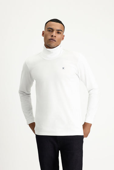 Beyaz Balıkçı Yaka Slim Fit Dar Kesim Pamuklu Sweatshirt