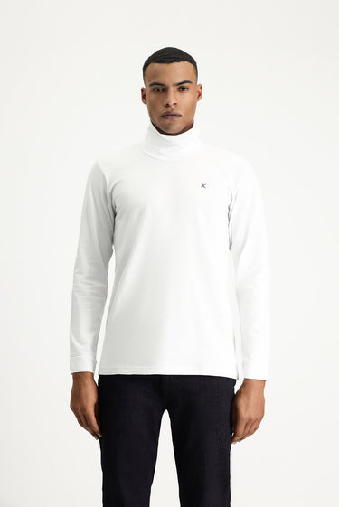 Beyaz Balıkçı Yaka Slim Fit Dar Kesim Pamuklu Sweatshirt