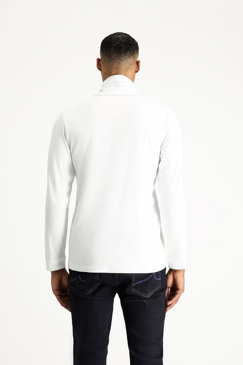 Beyaz Balıkçı Yaka Slim Fit Dar Kesim Pamuklu Sweatshirt