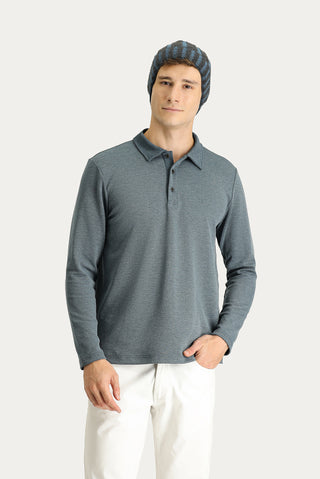  Koyu Mavi  Polo Yaka Nakışlı Sweatshirt