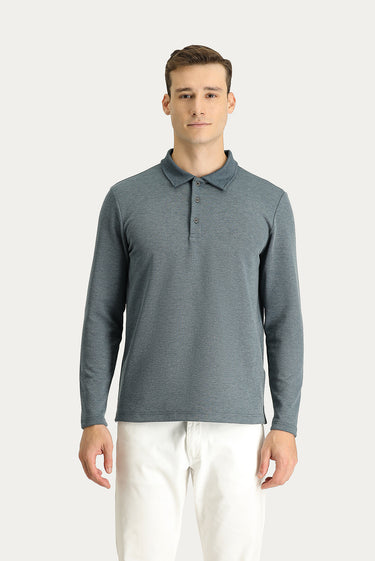 Koyu Mavi  Polo Yaka Nakışlı Sweatshirt