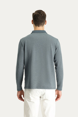  Koyu Mavi  Polo Yaka Nakışlı Sweatshirt