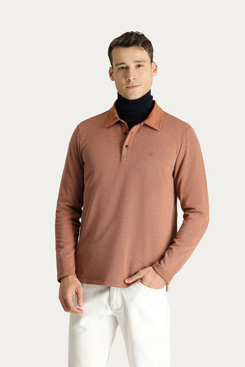 Kiremit Polo Yaka Nakışlı Sweatshirt