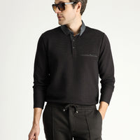 Orta Kahve Polo Yaka Desenli Sweatshirt