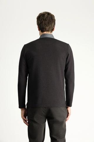  Orta Kahve Polo Yaka Desenli Sweatshirt