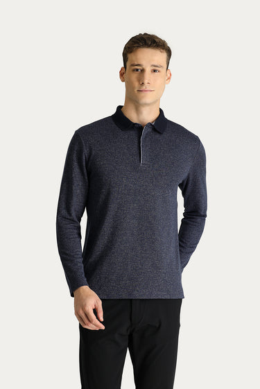 Koyu Lacivert Polo Yaka Nakışlı Sweatshirt