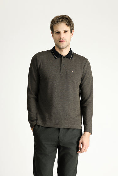 Orta Kahve Polo Yaka Regular Fit Desenli Nakışlı Sweatshirt