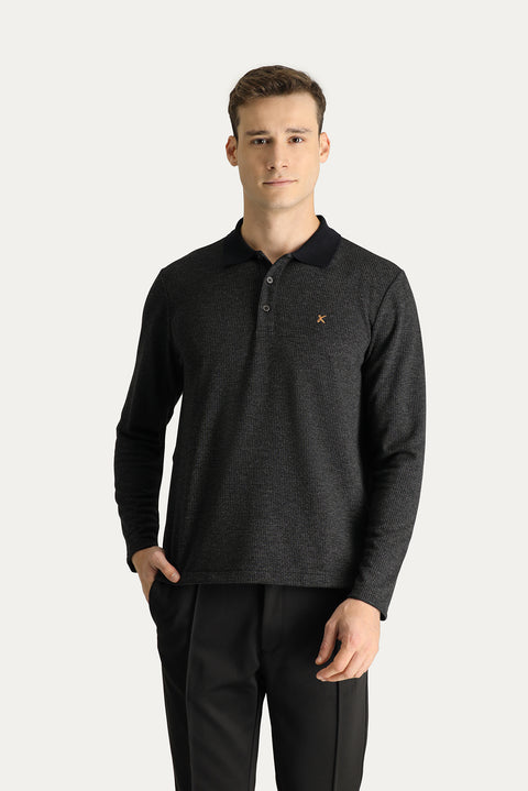 Koyu Antrasit Polo Yaka Regular Fit Desenli Nakışlı Sweatshirt