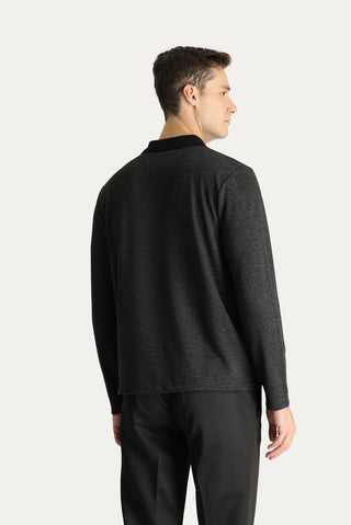  Koyu Antrasit Polo Yaka Desenli Nakışlı Sweatshirt