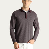 Koyu Bordo Polo Yaka Regular Fit Desenli Nakışlı Sweatshirt