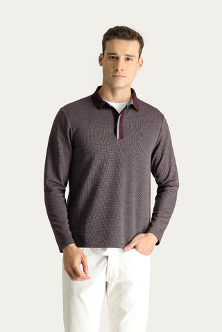  Koyu Bordo Polo Yaka Regular Fit Desenli Nakışlı Sweatshirt