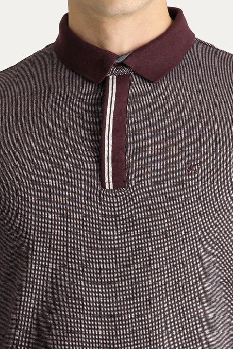 Koyu Bordo Polo Yaka Regular Fit Desenli Nakışlı Sweatshirt