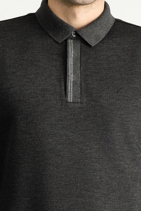 Koyu Antrasit Polo Yaka Sweatshirt