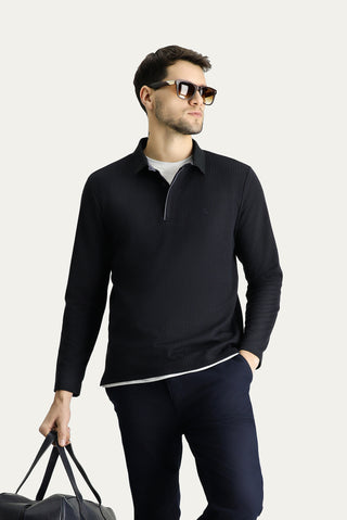  Lacivert Polo Yaka Desenli Nakışlı Sweatshirt