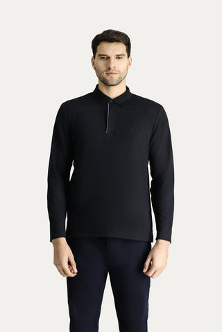  Lacivert Polo Yaka Desenli Nakışlı Sweatshirt