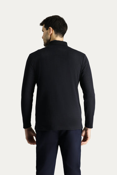 Lacivert Polo Yaka Desenli Nakışlı Sweatshirt