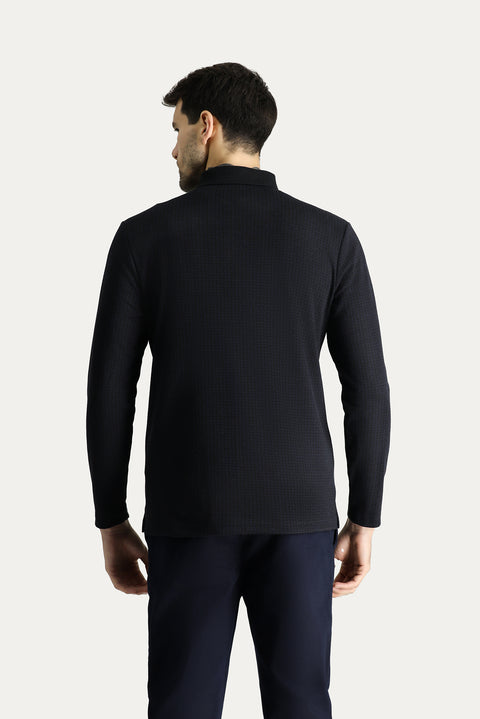 Lacivert Polo Yaka Desenli Nakışlı Sweatshirt