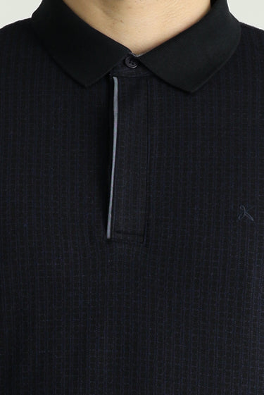 Lacivert Polo Yaka Desenli Nakışlı Sweatshirt