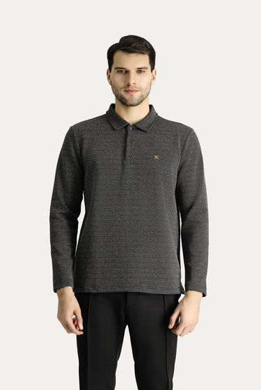  Siyah Polo Yaka Regular Fit Desenli Nakışlı Pamuklu Sweatshirt