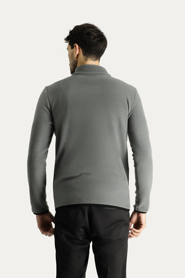  Orta Gri Melanj Yarım Fermuarlı Polar Sweatshirt
