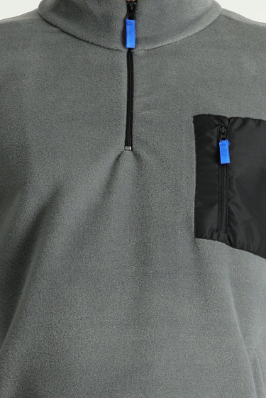 Orta Gri Melanj Yarım Fermuarlı Polar Sweatshirt