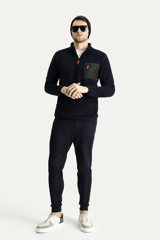  Koyu Lacivert Yarım Fermuarlı Polar Sweatshirt